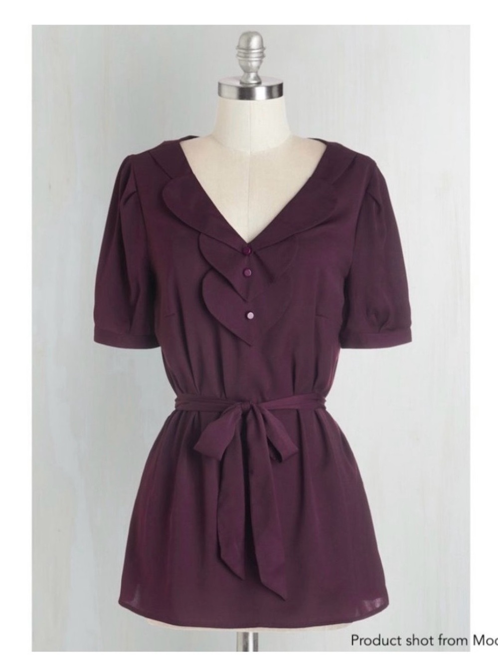 Modcloth Deep Plum Short-Sleeve Tie-Waist Tunic